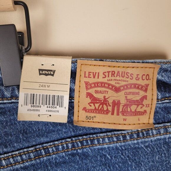 Levi's 501 Original Fit Jeans Worn In Indigo Medium Wash Blue Size 24W M NEW - Picture 13 of 14